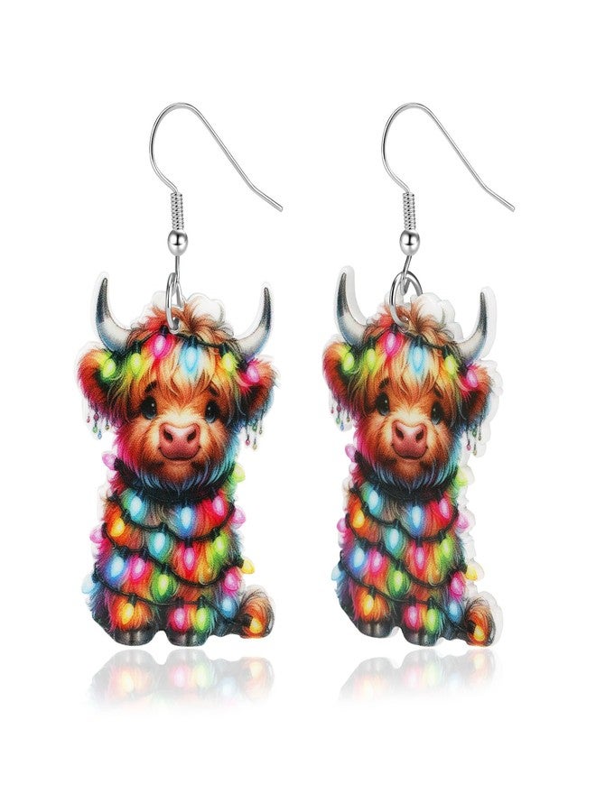 Joyline Funny Christmas Earrings for Women Cute Xmas Highland Cow Acrylic Dangle Earrings Christmas Jewelry Gifts Party Outfits Accessories (Green) - Image 1